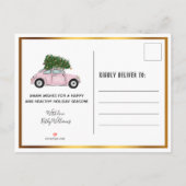 ヴィンテージ·ピンク·カー·クリスマス·ツリー·ニュー·ホーム·ムービング 案内ポストカード (裏面)