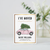 ヴィンテージ·ピンク·カー·クリスマス·ツリー·ニュー·ホーム·ムービング 案内ポストカード (スタンド正面)