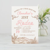 ヴィンテージ ピンク ガールズ ファースト ロデオ 21歳の誕生日 招待状 (スタンド正面)