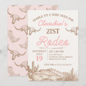 ヴィンテージ ピンク ガールズ ファースト ロデオ 21歳の誕生日 招待状 (正面/裏面)