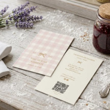 ヴィンテージ ピンク ギンガム バックリ QR マーケティング 縦型