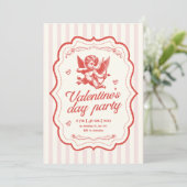 ヴィンテージ ピンク クリーム カップィド ボウ ハート バレンタイン アート 招待状 (スタンド正面)