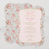 ヴィンテージ ピンク ゴールド フローラル ガーデン パーティー ウェディング メニュー (正面/裏面)