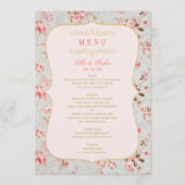 ヴィンテージ ピンク ゴールド フローラル ガーデン パーティー ウェディング メニュー (正面)
