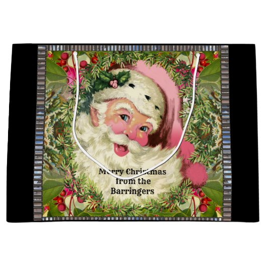 ヴィンテージ·ピンク·サンタがクリスマスに ラージペーパーバッグ (正面)