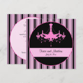 ヴィンテージ ピンク ストライプとシャンデリア スクエア ウェディング 招待状 (正面/裏面)