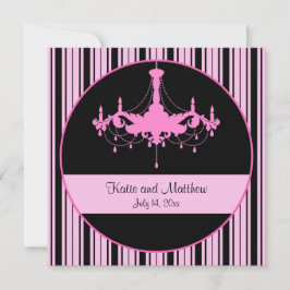 ヴィンテージ ピンク ストライプとシャンデリア スクエア ウェディング 招待状