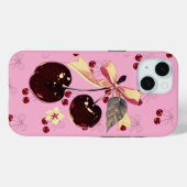 ヴィンテージ ピンク チェリーとリボン柄 iPhoneケース Case-Mate iPhoneケース (裏面 (横))