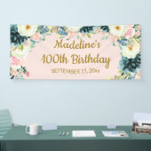 ヴィンテージ ピンク ティール クリーム 花 植物 100歳 横断幕 (トレードショー)