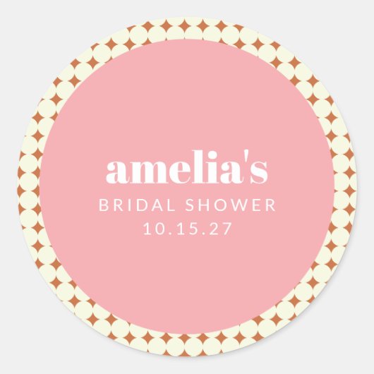 ヴィンテージ ピンク テラコッタ ドット ブライダル シャワー カスタム ラウンドシール (正面)