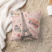 ヴィンテージ，ピンク，パリ，フランス，パターン，フローラ，シック，おもしろい, クッション (ブランケット)