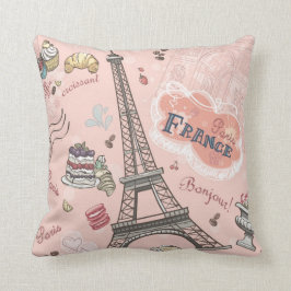 ヴィンテージ，ピンク，パリ，フランス，パターン，フローラ，シック，おもしろい, クッション
