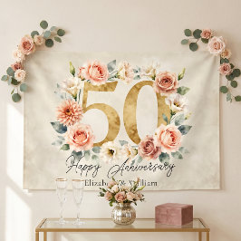 ヴィンテージ ピンク フラワー ゴールド 50周年 結婚記念日 横断幕