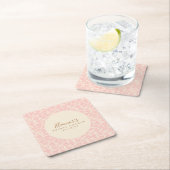 ヴィンテージ ピンク フラワー スクリプト ブライダル シャワー カスタム スクエアペーパーコースター (インサイチュ)