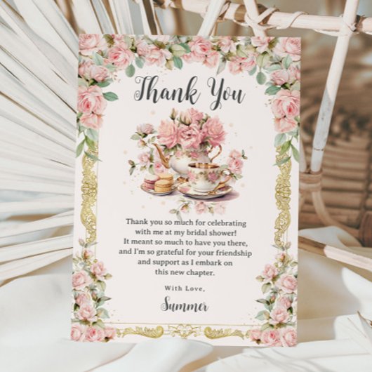 ヴィンテージ ピンク フラワー ハイティーパーティー ブライダルシャワー サンキューカード