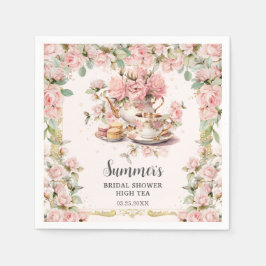 ヴィンテージ ピンク フラワー ハイティーパーティー ブライダルシャワー スタンダードカクテルナプキン