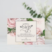 ヴィンテージ ピンク フラワー バラ クリーム色 結婚式 RSVP (スタンド正面)