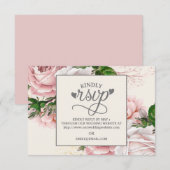 ヴィンテージ ピンク フラワー バラ クリーム色 結婚式 RSVP (正面/裏面)