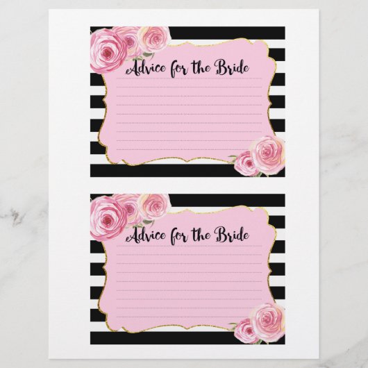 ヴィンテージ ピンク フラワー ブライダル シャワー アドバイス カード (正面)