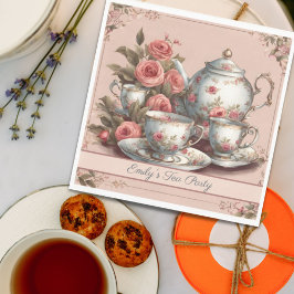 ヴィンテージ ピンク フローラル ガーデン バースデー ティーパーティー スタンダードランチョンナプキン