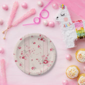 ヴィンテージ ピンク フローラル ペーパープレート (パーティー)