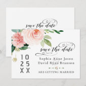 ヴィンテージ ピンク ブラッシュ フラワーズ ウェディング カリグラフィー セーブザデート (正面/裏面)