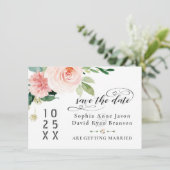 ヴィンテージ ピンク ブラッシュ フラワーズ ウェディング カリグラフィー セーブザデート (スタンド正面)