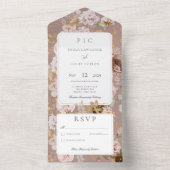 ヴィンテージ ピンク ブラッシュ フラワーモノグラム 夕食会 オールインワン招待状 (内側)