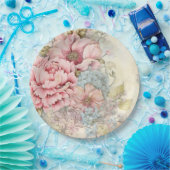 ヴィンテージ ピンク ブルー 花柄 紙皿 (パーティー)