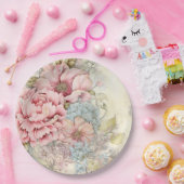 ヴィンテージ ピンク ブルー 花柄 紙皿 (パーティー)