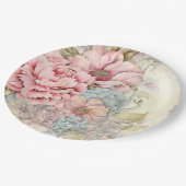 ヴィンテージ ピンク ブルー 花柄 紙皿 (アングル)