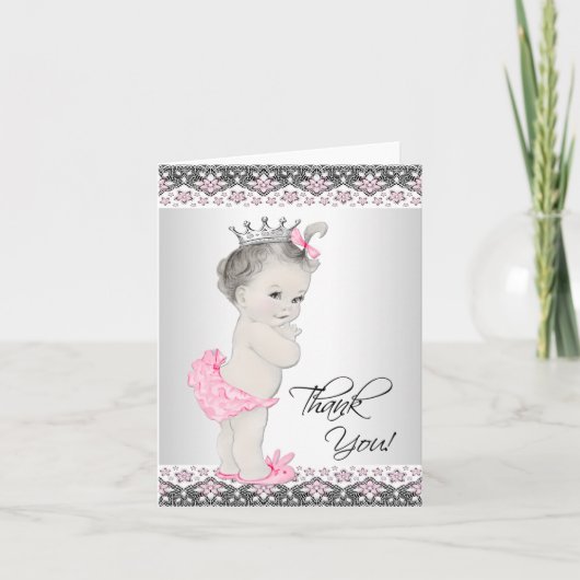 ヴィンテージ ピンク プリンセス ベイビー シャワー 感謝カード (正面)