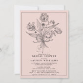 ヴィンテージ ピンク ボタニカル ブライダル シャワー カリグラフィー 招待状 (正面)