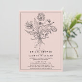 ヴィンテージ ピンク ボタニカル ブライダル シャワー カリグラフィー 招待状 (スタンド正面)