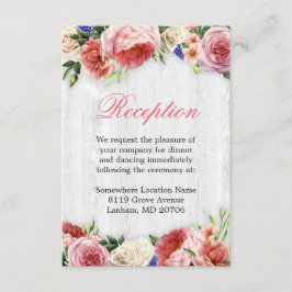 ヴィンテージ ピンク ラスティック フローラル ウッド ウェディング レセプション エンクロージャーカード