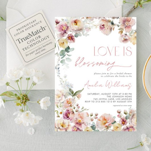 ヴィンテージ ピンク ラブ イズ ブルーミング ブライズ シャワー 招待状