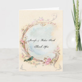ヴィンテージ ピンク ローズとロビン ウェディング サンクス サンキューカード