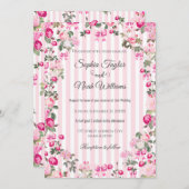 ヴィンテージ ピンク ローズ コケッテ ボウ ストライプ 招待状 (正面/裏面)