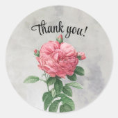 ヴィンテージ ピンク ローズ サンクスステッカー ラウンドシール (正面)