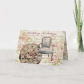 ヴィンテージ ピンク ローズ フローラル スチームパンク ウェディング 招待状 (正面)