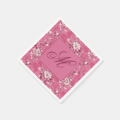 ヴィンテージ ピンク ローズ フローラル モノグラム スタンダードカクテルナプキン (角)