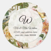 ヴィンテージ ピンク ローズ フローラル モノグラム 返信住所 ラウンドシール (正面)