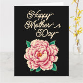 ヴィンテージ ピンク 牡丹の花 ブラック ハッピー マザーズデー カード (黄色い花)