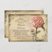 ヴィンテージ ピンク 牡丹 ルージュ ブライダル シャワー 招待状 (正面/裏面)