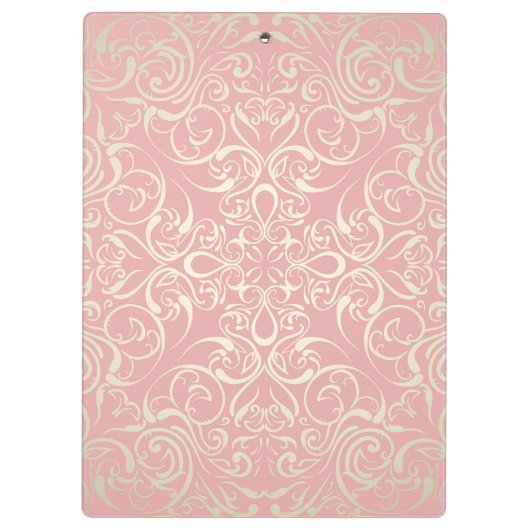 ヴィンテージ、ピンク、花柄、ビクトリア時代の人、エレガントな金ゴールドパターン クリップボード (裏面)