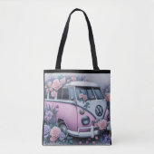 ヴィンテージ ピンク VWバス トートバッグ (正面)