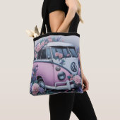 ヴィンテージ ピンク VWバス トートバッグ (クローズアップ)