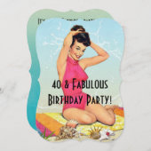 ヴィンテージ·ピンナップ·ガールとSea Shellパーティー 招待状 (正面/裏面)