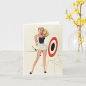 ヴィンテージ ピンナップ ガール アーチェリー、父の日 カード (黄色い花)