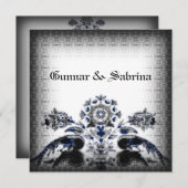 ヴィンテージ·ピークス&フローラ·ブルー·ゴシック結婚ズ 招待状 (正面/裏面)